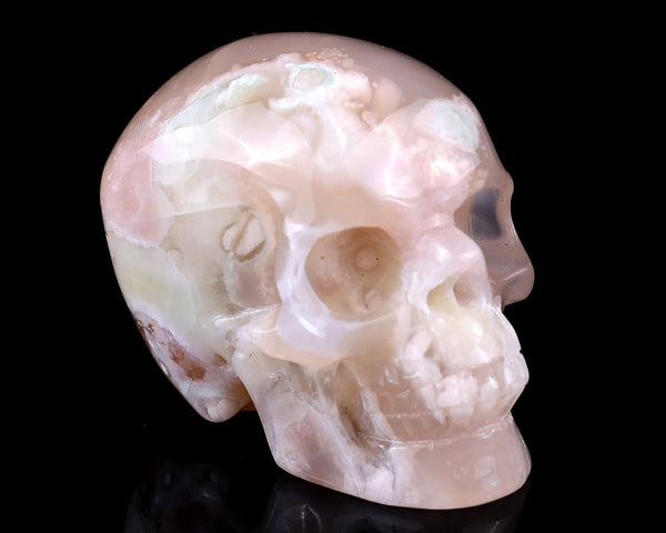 Natural Sakura Agate Hand Carved Crystal Realistic Skull Sculpture