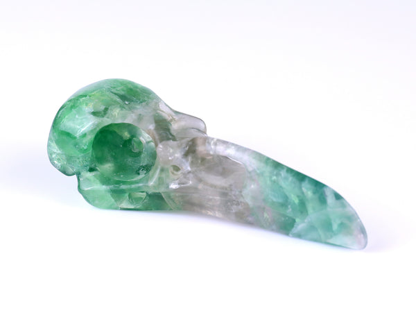 Natural Green Fluorite Hand Carved Crystal Raven Skull Sculpture