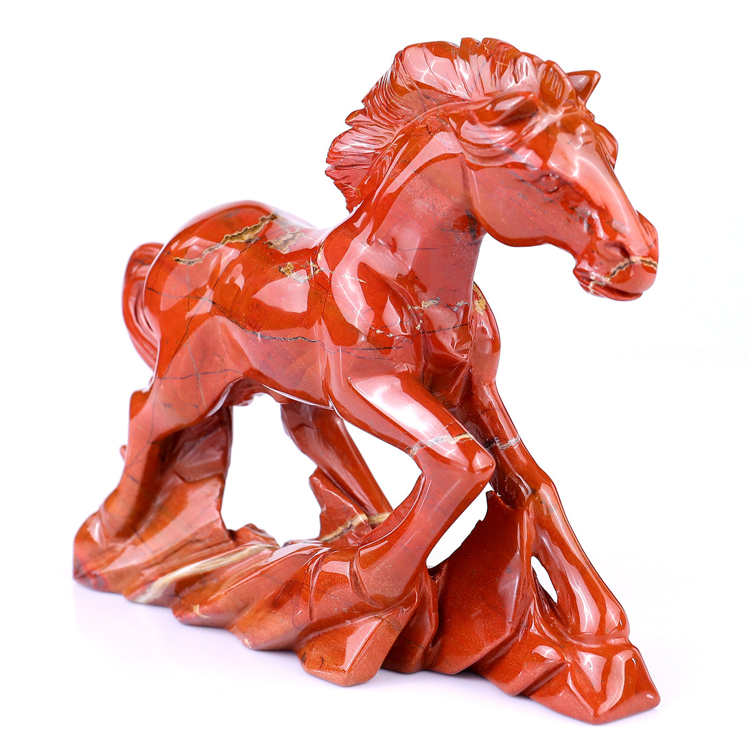6.1" Red Jasper Hand Carved Crystal Horse Sculpture crysvibe