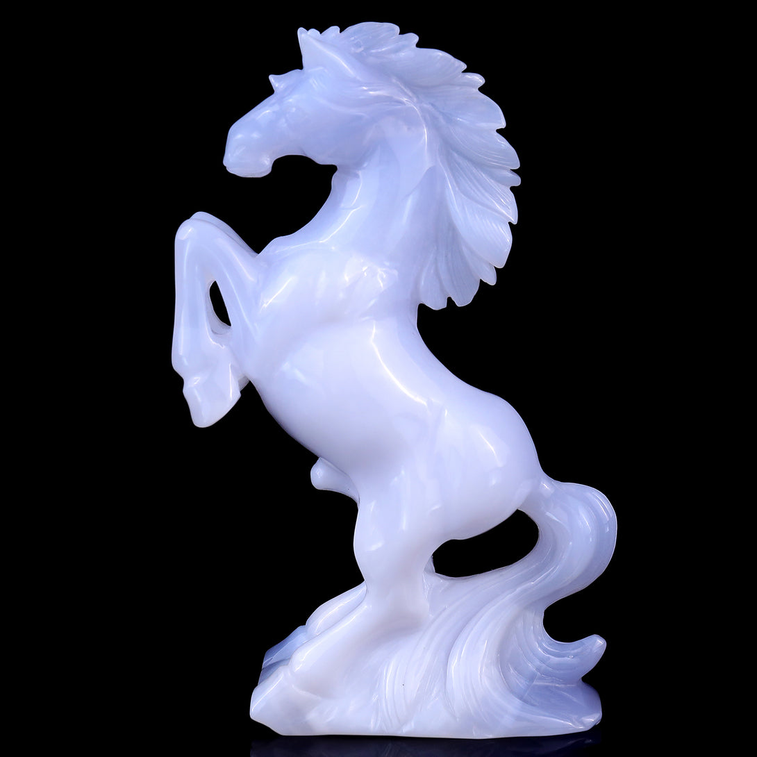 6.4" Blue Chalcedony Hand Carved Crystal Horse Sculpture crysvibe