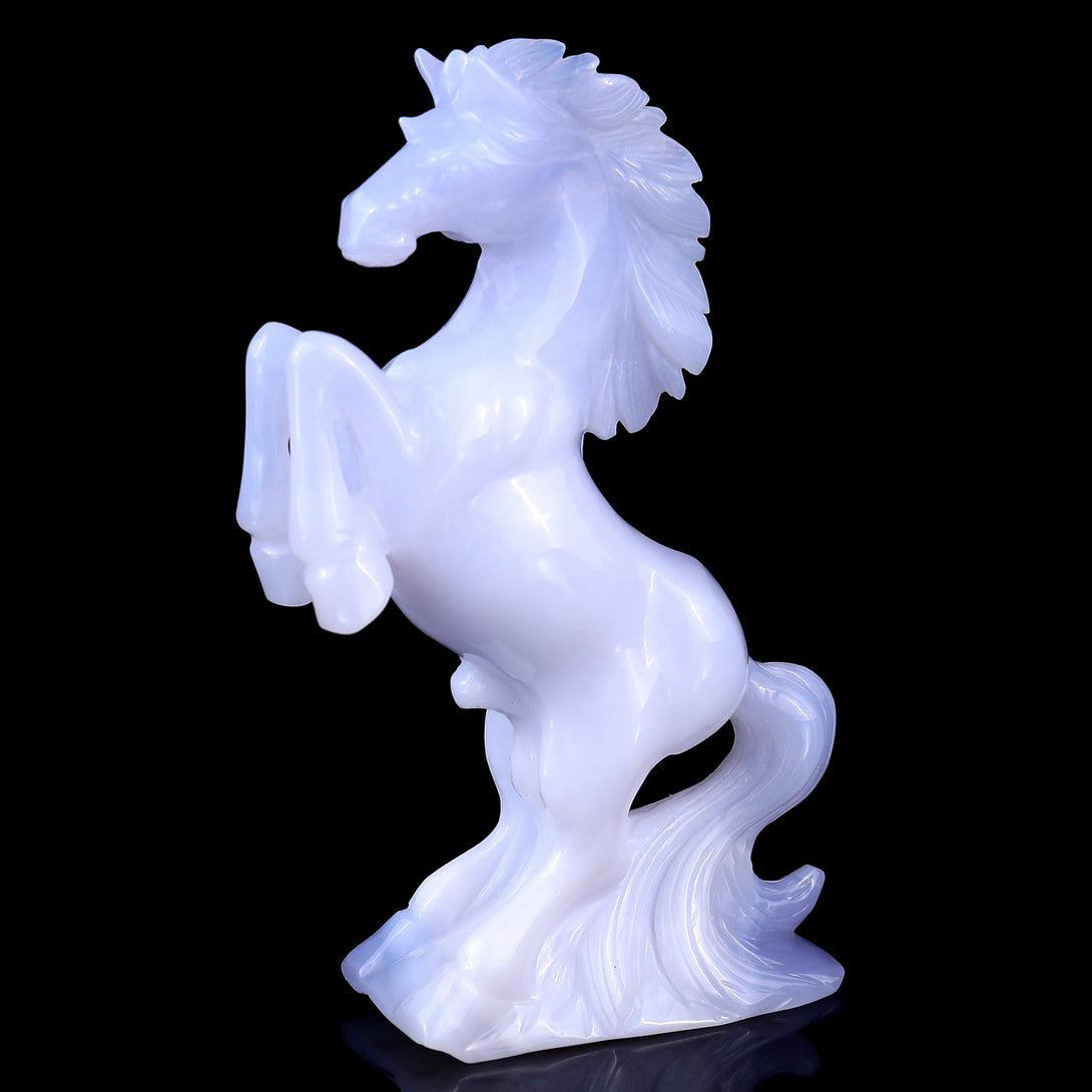 6.4" Blue Chalcedony Hand Carved Crystal Horse Sculpture crysvibe