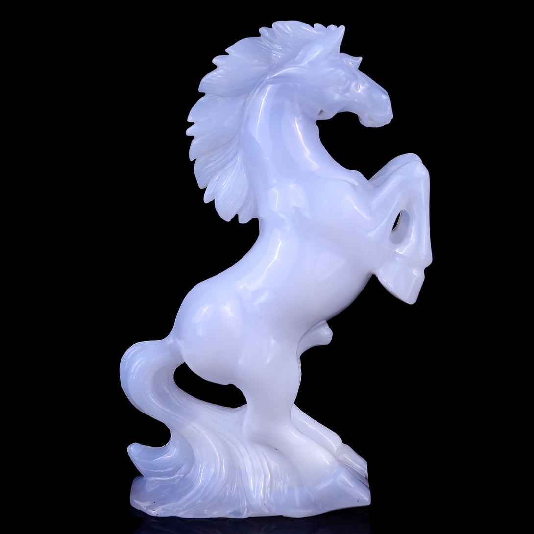 6.4" Blue Chalcedony Hand Carved Crystal Horse Sculpture crysvibe