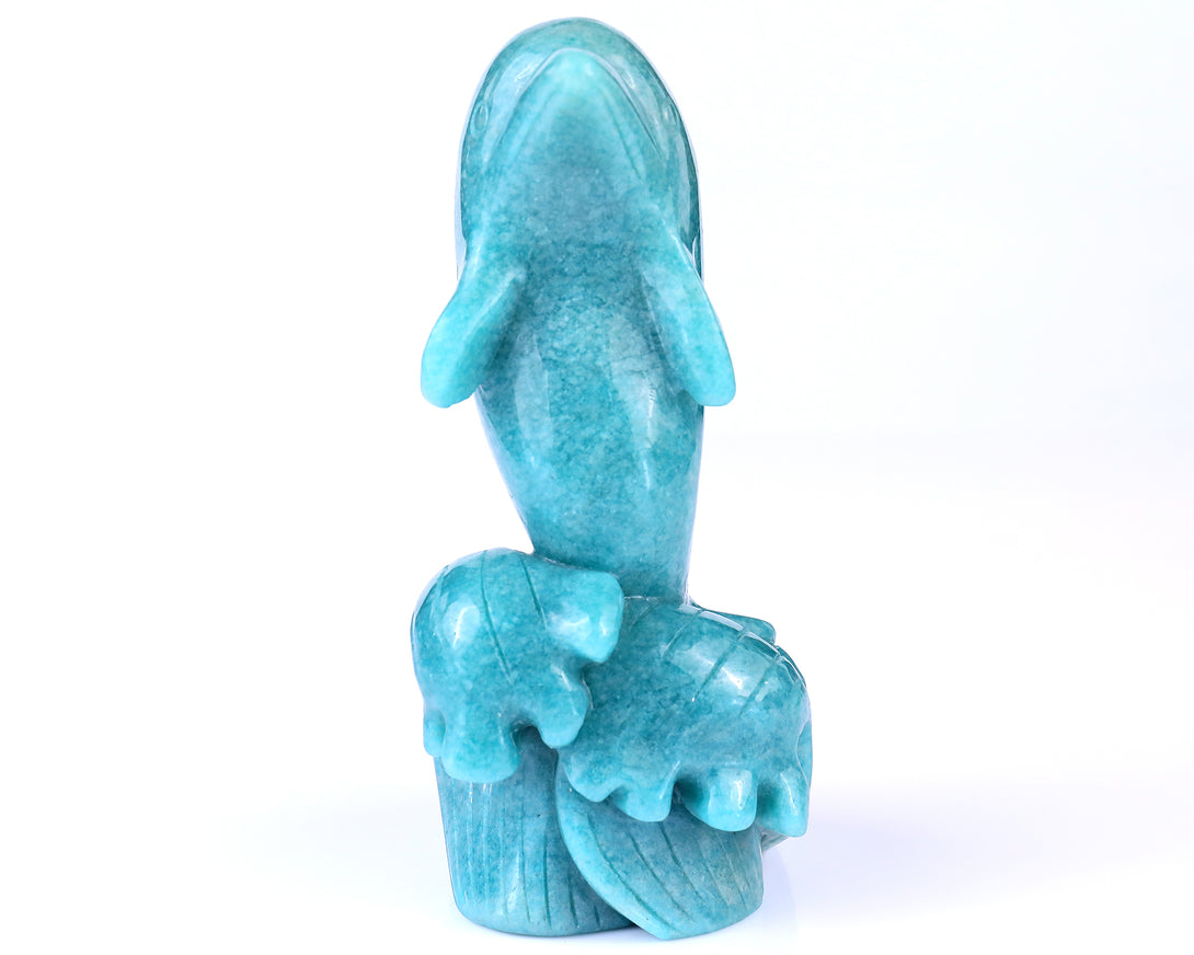 6.5" Amazonite Blue Chalcedony Hand Carved Crystal Dolphin Sculpture crysvibe
