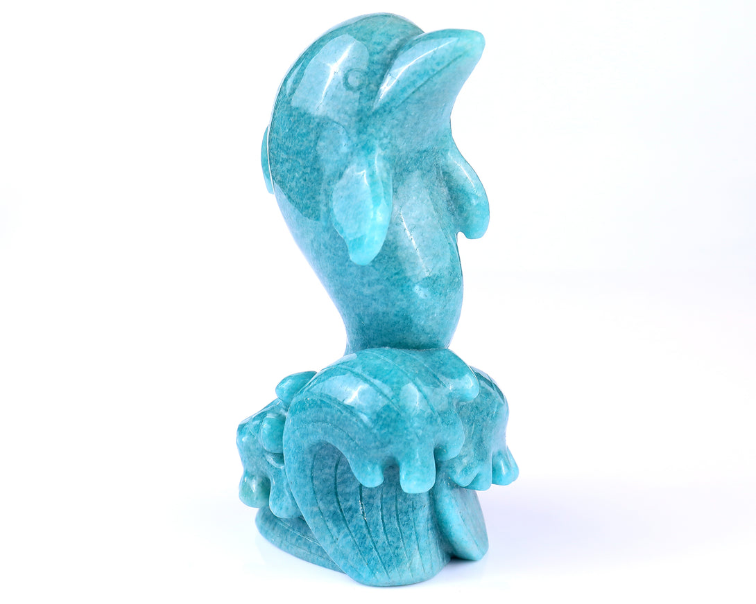 6.5" Amazonite Blue Chalcedony Hand Carved Crystal Dolphin Sculpture crysvibe