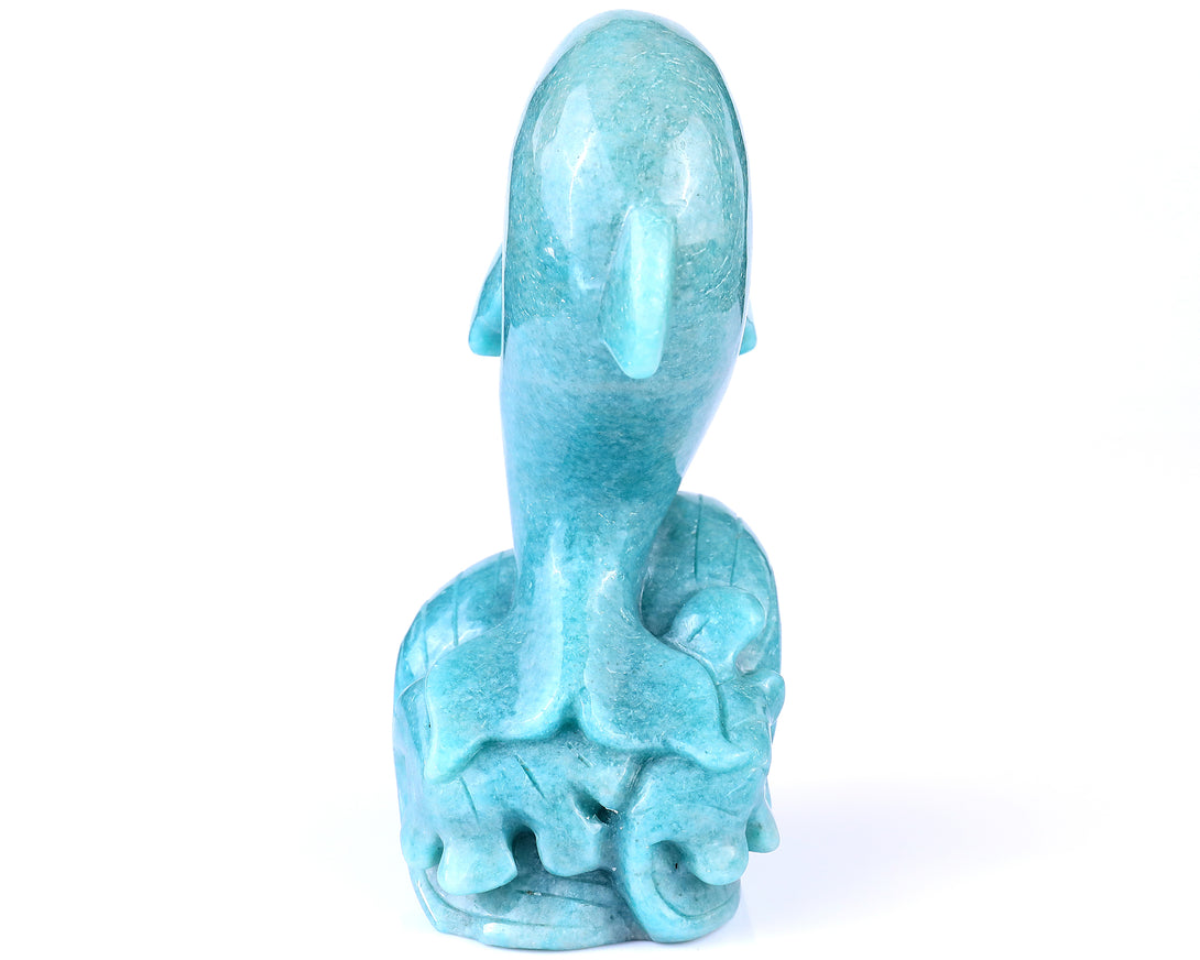 6.5" Amazonite Blue Chalcedony Hand Carved Crystal Dolphin Sculpture crysvibe