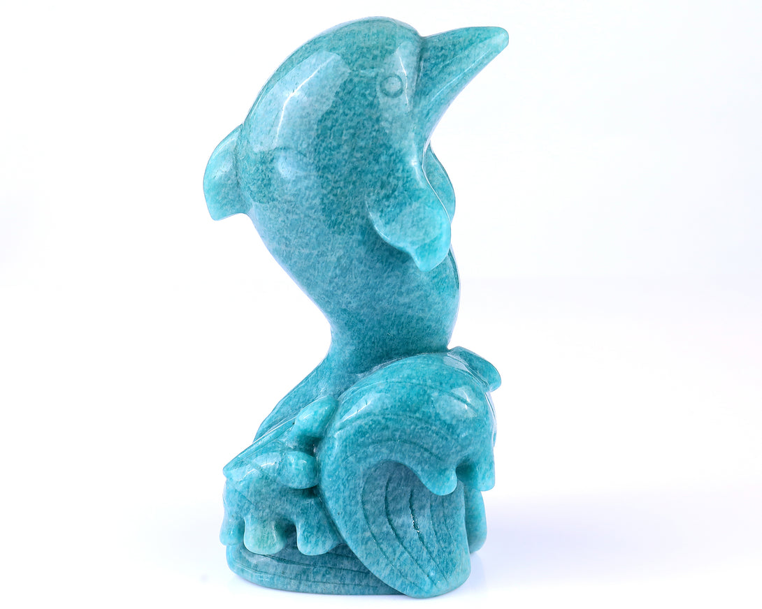 6.5" Amazonite Blue Chalcedony Hand Carved Crystal Dolphin Sculpture crysvibe
