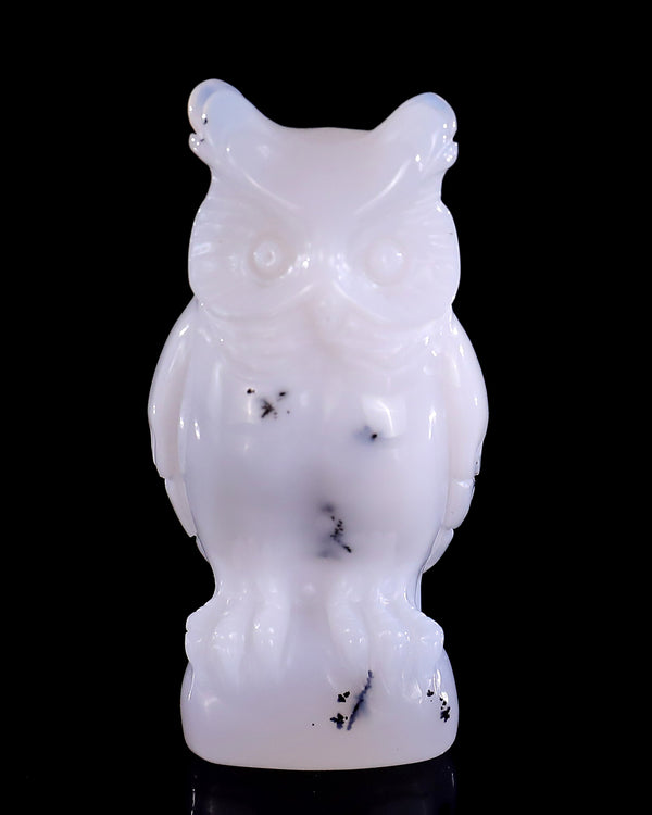2.0" White Opal Hand Carved Crystal Owl Sculpture