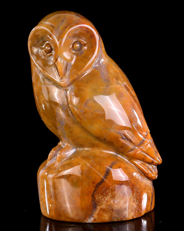 3.0" Natural Chalcedony Hand Carved Crystal Owl Sculpture