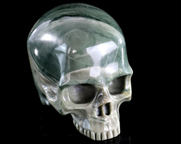 Natural Jiulong Jade Hand Carved Crystal Realistic Skull Sculpture