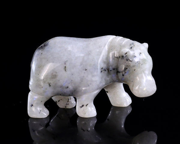 2.2" Labradorite Hand Carved Crystal Hippo Sculpture