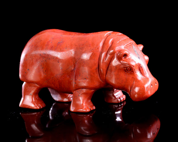 2.2" Red Jasper Hand Carved Crystal Hippo Sculpture