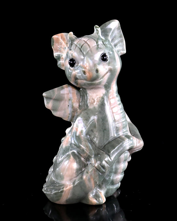 3.5" Jiulong Jade Hand Carved Crystal Baby Dragon Sculpture