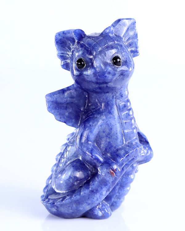3.5" Blue Aventurine Hand Carved Crystal Baby Dragon Sculpture
