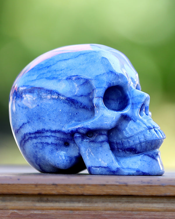 Natural Blue Aventurine Hand Carved Crystal Realistic Skull Sculpture