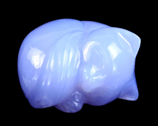 Natural Blue Chalcedony Hand Carved Crystal Sleepy Cat Sculpture