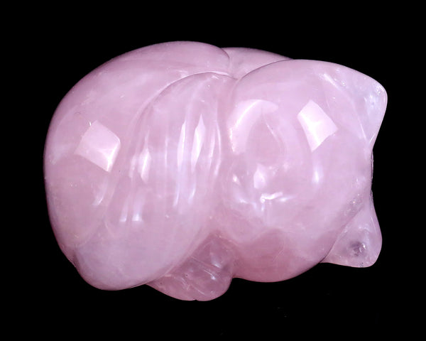 Natural Rose Quartz Hand Carved Crystal Sleepy Cat Sculpture