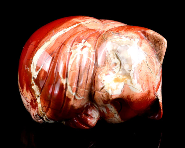 Natural Red Jasper Hand Carved Crystal Sleepy Cat Sculpture