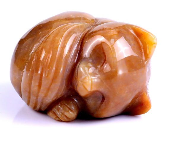 Natural Chalcedony Hand Carved Crystal Sleepy Cat Sculpture