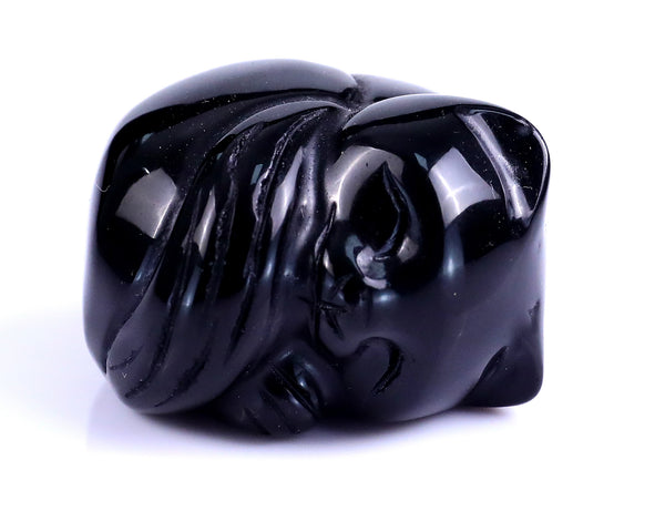 Natural Black Obsidian Hand Carved Crystal Sleepy Cat Sculpture