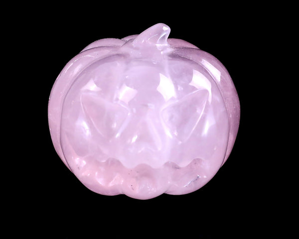 Natural Rose Quartz Hand Carved Crystal Pumpkin Sculpture, Halloween Gift