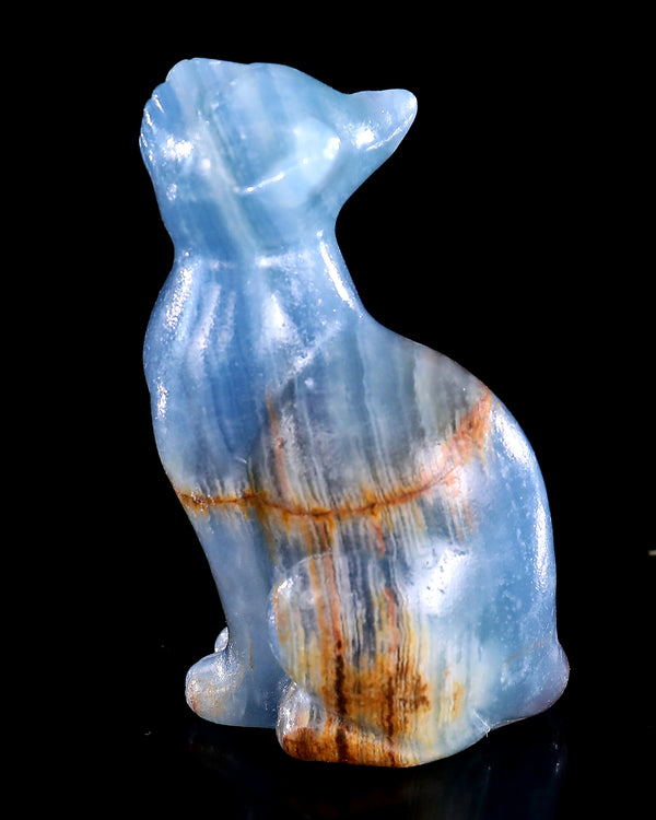 3.0" Blue Onyx Hand Carved Crystal Cat Sculpture