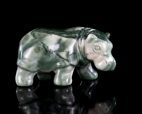 2.2" Jiulong Jade Hand Carved Crystal Hippo Sculpture