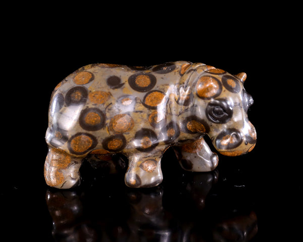 2.2" Leopard Skin Jasper Hand Carved Crystal Hippo Sculpture