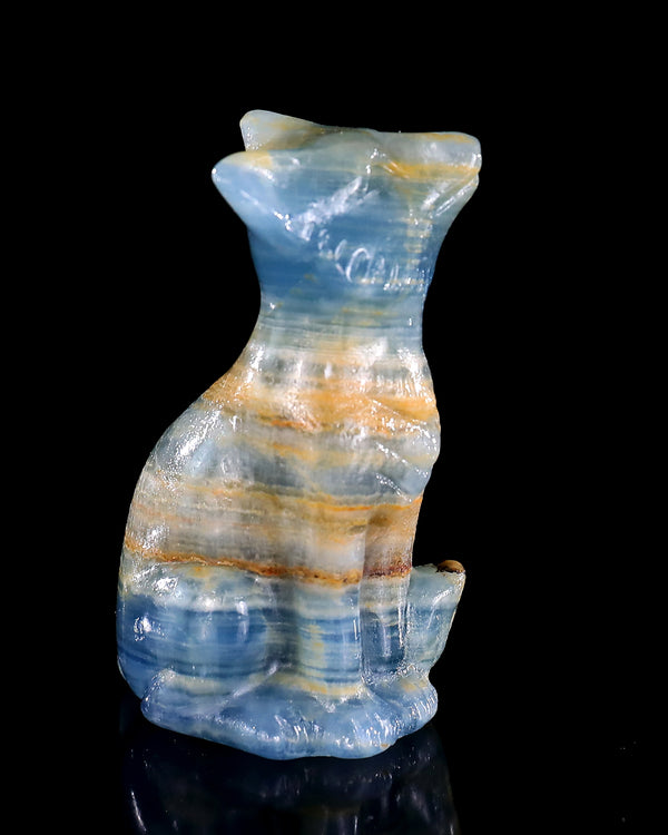 Natural Blue Onyx Hand Carved Crystal Fox Sculpture