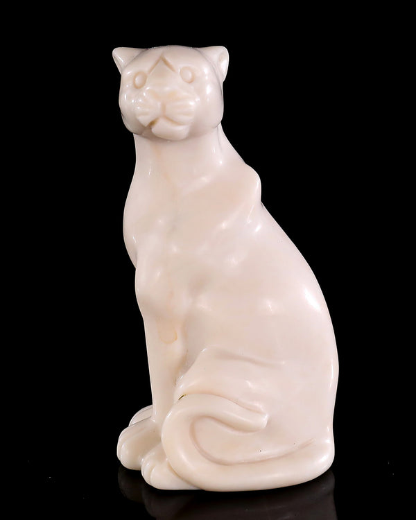Natural White Jade Hand Carved Crystal Leopard Sculpture