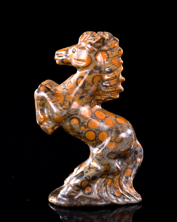 Natural Leopard Skin Jasper Hand Carved Crystal Horse Sculpture