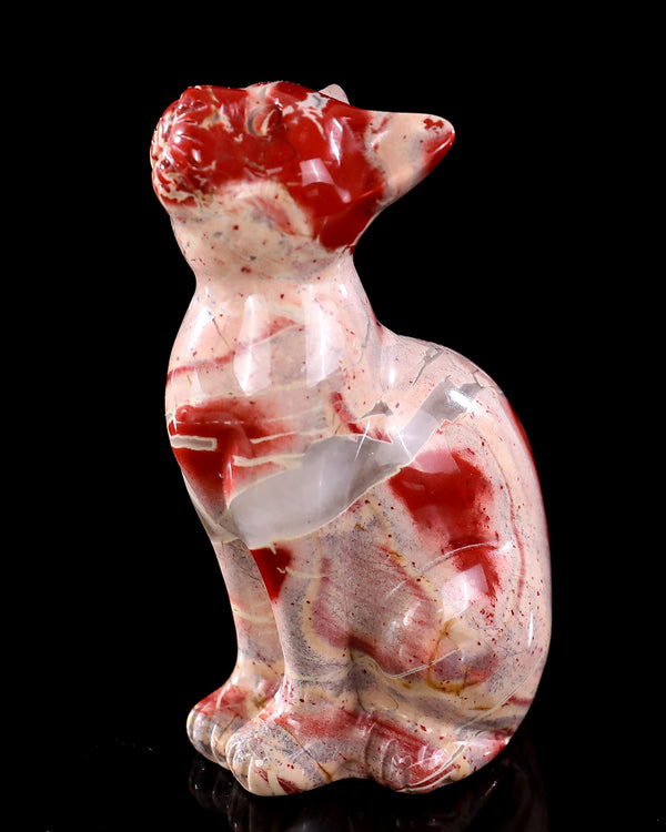 3.0" Red Jasper Hand Carved Crystal Cat Sculpture