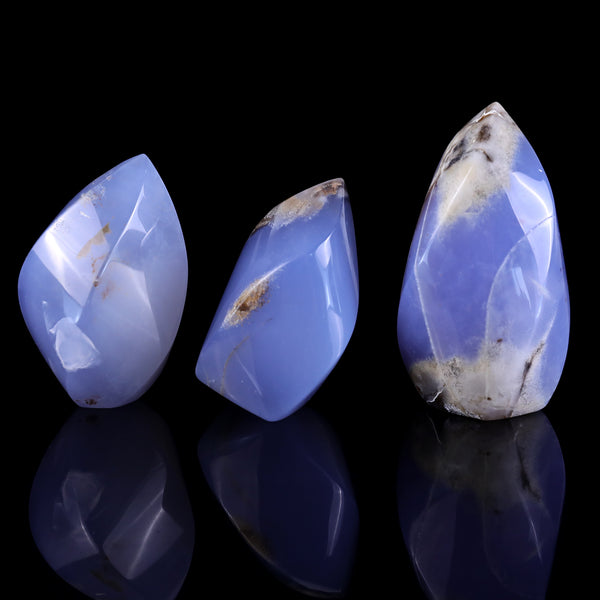 Natural Blue Chalcedony Hand Polished Flame Shape Stones
