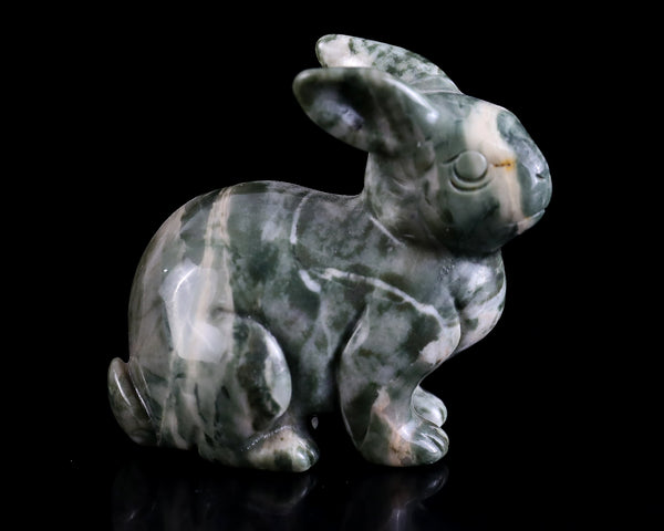 2" Jiulong Jade Hand Carved Crystal Rabbit Sculpture