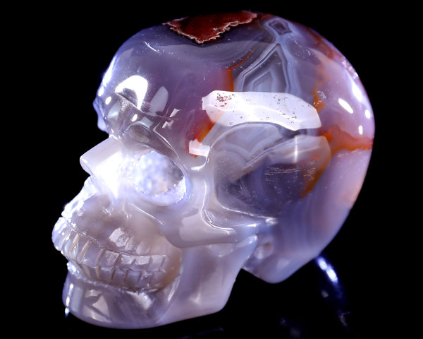 Natural Hot Lava Agate Hand Carved Crystal Realistic Skull Sculpture
