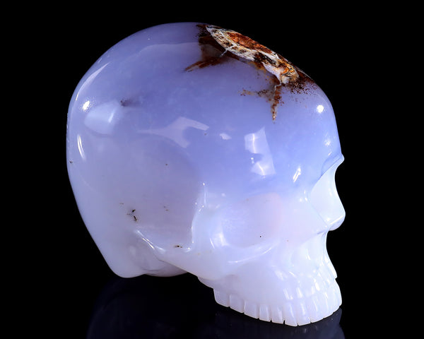 Natural Blue Chalcedony Hand Carved Crystal Realistic Skull Sculpture