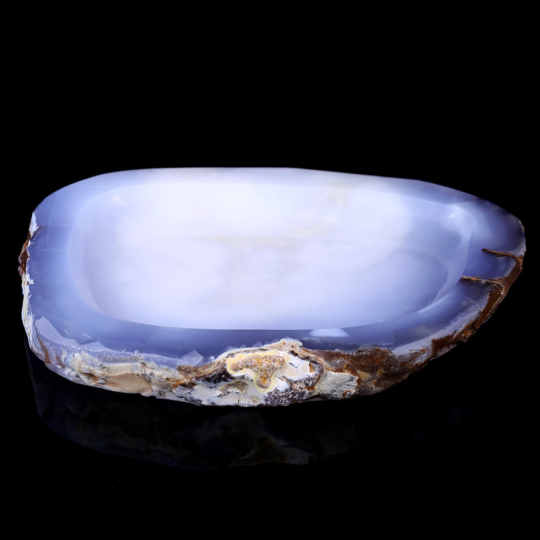 8.3" Blue Chalcedony Hand Carved Crystal Ashtray Fruit Tray crysvibe