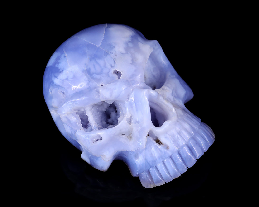Amazing 6.1" Blue Chalcedony Hand Carved Crystal Skull Sculpture crysvibe