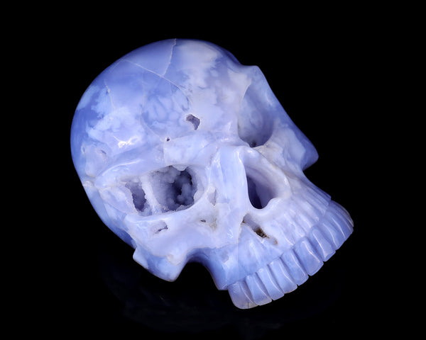 Amazing 6.1" Blue Chalcedony Hand Carved Crystal Skull Sculpture crysvibe