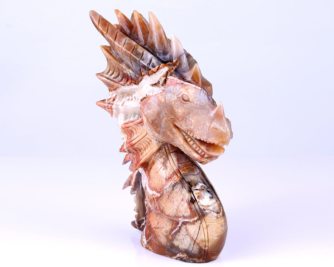 Amazing 6.4" Chalcedony Hand Carved Crystal Dragon Sculpture crysvibe