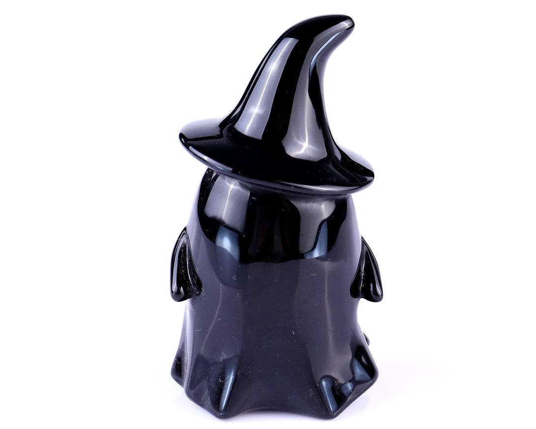 Cute 3.5" Black Obsidian Hand Carved Crystal Ghost Sculpture, Halloween Gift crysvibe